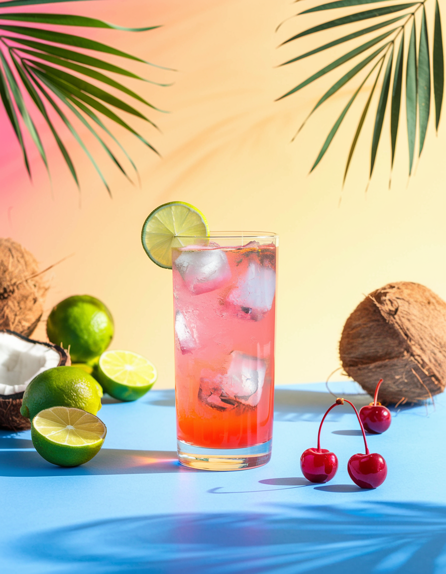 Picture of a tropical beverage in a tall glass